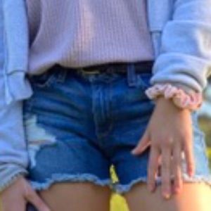 Dark wash ripped jean shorts